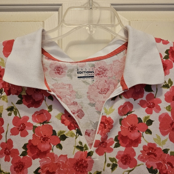 Basic Editions Floral Printed Polo - 1X - Picture 2 of 6